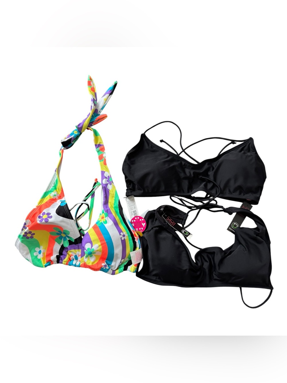 No Boundaries Bikini Top Lot of 3 Womens XL Floral Black NWT